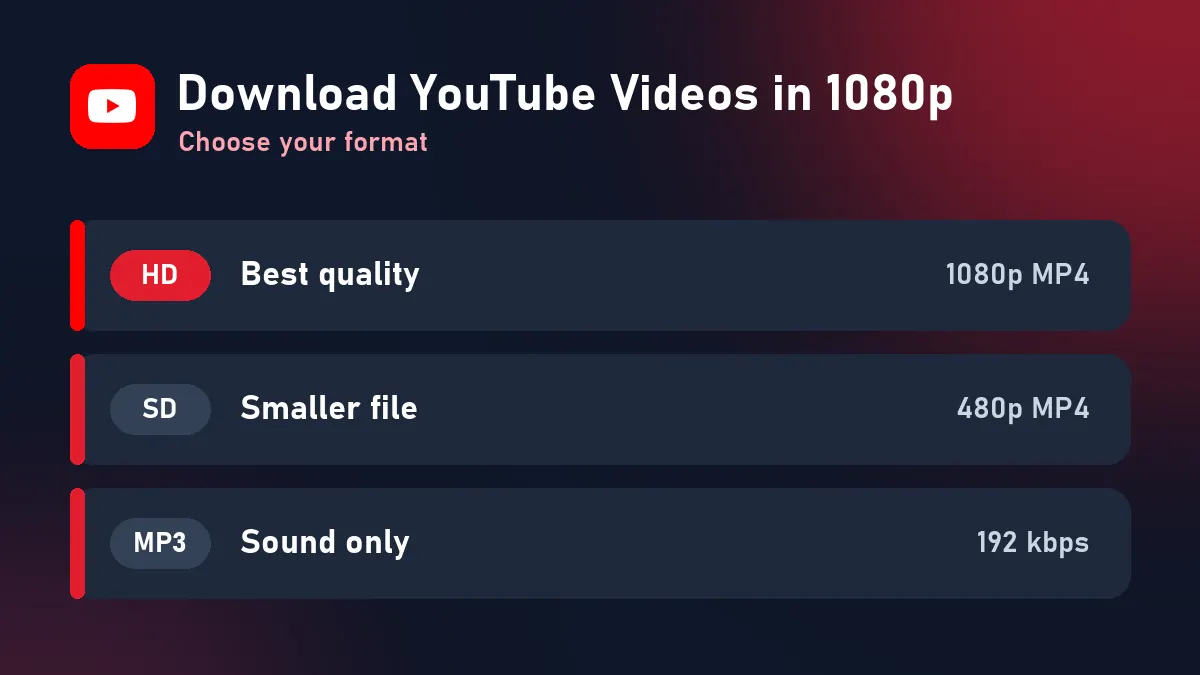 Download YouTube Videos in 1080p formats: HD MP4, normal MP4 and MP3